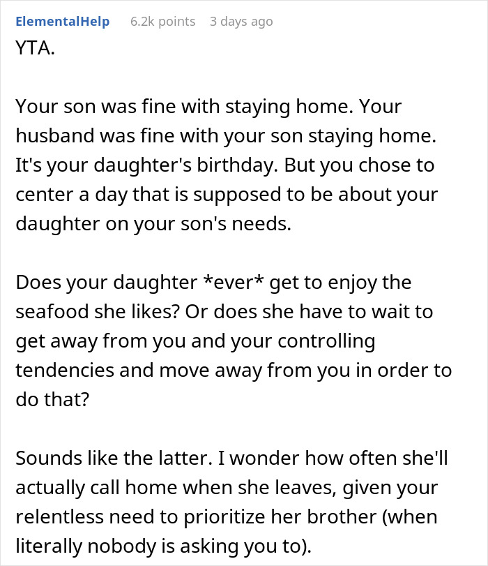 Mom Asks Daughter To Choose Another Restaurant Because Her Brother Can’t Eat There, Gets Slammed Mom Asks Daughter To Choose Another Restaurant Because Her Brother Can’t Eat There, Gets Slammed