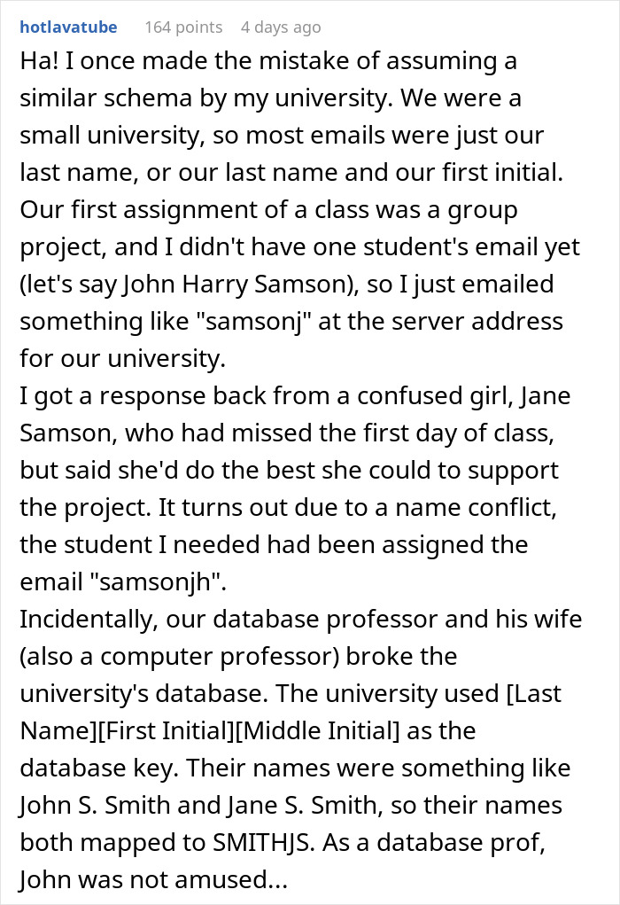 Teacher Has &lsquo;Unfortunate&rsquo; Initials, Admin Tells IT Guy To Go With Standard Structure Anyway 