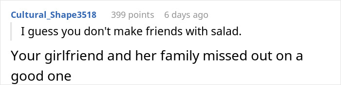 &ldquo;Pass The Salad&rdquo;: Silence Settles As Family Realize Woman&rsquo;s BF Understood Their Insults Toward Him