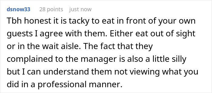 Restaurant Customers Upset At Having To See A Worker Eat At A Table Far Away From Them