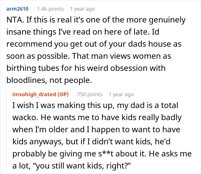 16 Y.O. Is Called Names After Telling Her Dad She Won&rsquo;t Be Raising His Future Kids