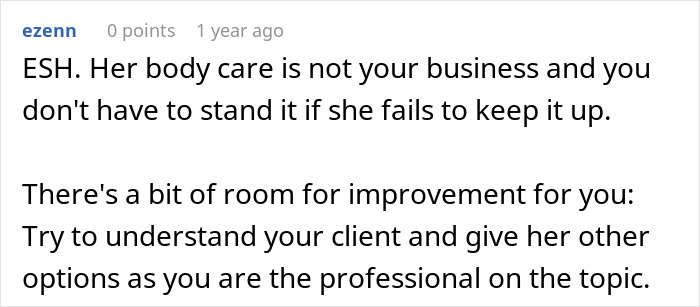 Comment discussing body care and understanding client needs in tattooing. Comment discussing body care and understanding client needs in tattooing.