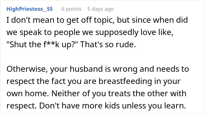 Man Demands Wife Stop Breastfeeding Their Baby In Front Of His Mates, Is Told To &lsquo;Shut Up&rsquo;