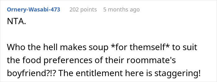 "The Entitlement Is Staggering": Woman Shocked After Roommate Demands She Remake Soup For Her BF