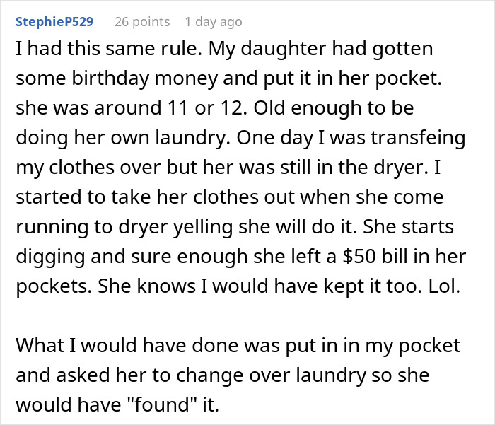 Family Tradition: Whoever Unloads The Dryer Keeps What's In The Pockets, It Backfires
