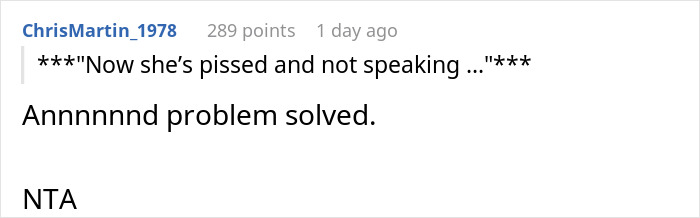 Screenshot of an online comment saying the woman is not the jerk for refusing to be a free babysitter over summer.