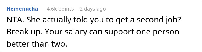 “She Is Insane”: Man Gives “Stay-At-Home GF” An Ultimatum After Being Told To Get A Second Job “She Is Insane”: Man Gives “Stay-At-Home GF” An Ultimatum After Being Told To Get A Second Job