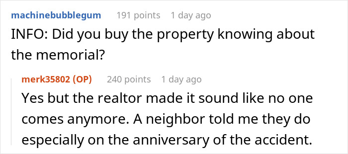 Man Asks If He’d Be A Jerk To Ask Parents To Remove Their Child’s Memorial From His Property - 9