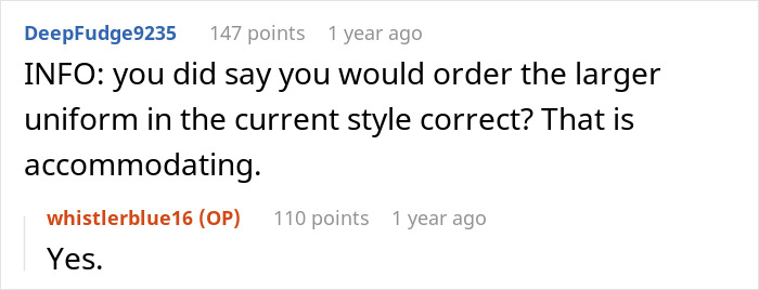 People Support This Boss For Refusing To Completely Change The Uniform For One Plus-Size Worker