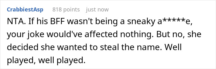 Woman Fails At Stealing Friend's Baby Name As His Wife Lied About Her Options