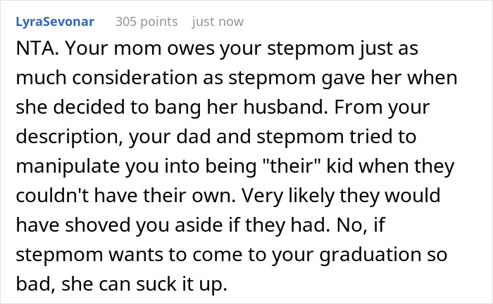 Stepmom Tells Teen Not To Invite His Mom To His Graduation, He Tells Stepmom Not To Come Instead