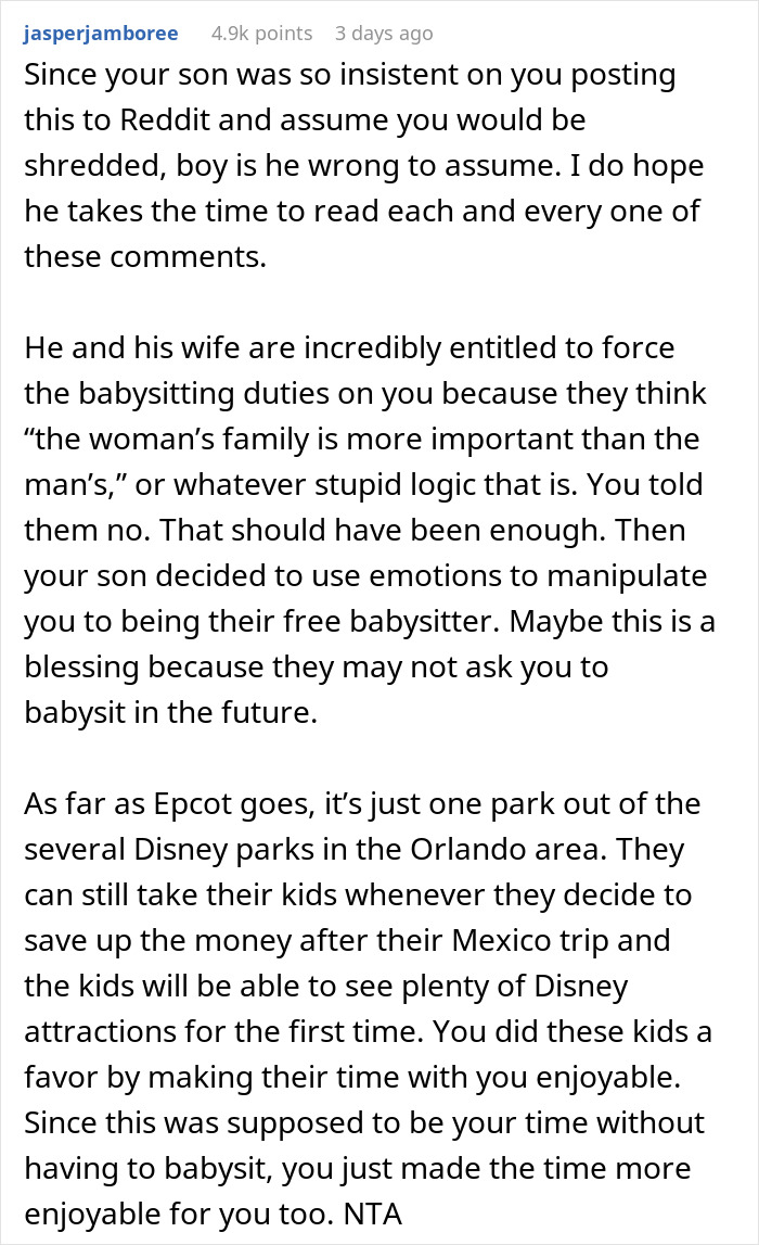 Entitled DIL Demands Grandma Babysit Her Kids For 5 Days, Gets Angry When Kids Are Taken To Disney Entitled DIL Demands Grandma Babysit Her Kids For 5 Days, Gets Angry When Kids Are Taken To Disney