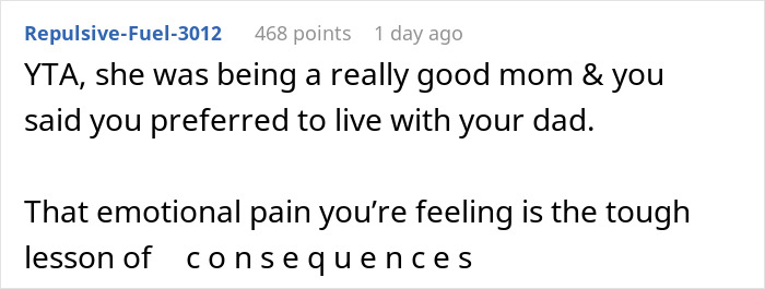 Screenshot of a forum comment discussing a teen hurt six years after mom abandoned him and his emotional pain.