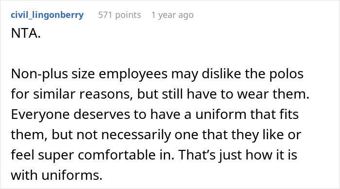People Support This Boss For Refusing To Completely Change The Uniform For One Plus-Size Worker