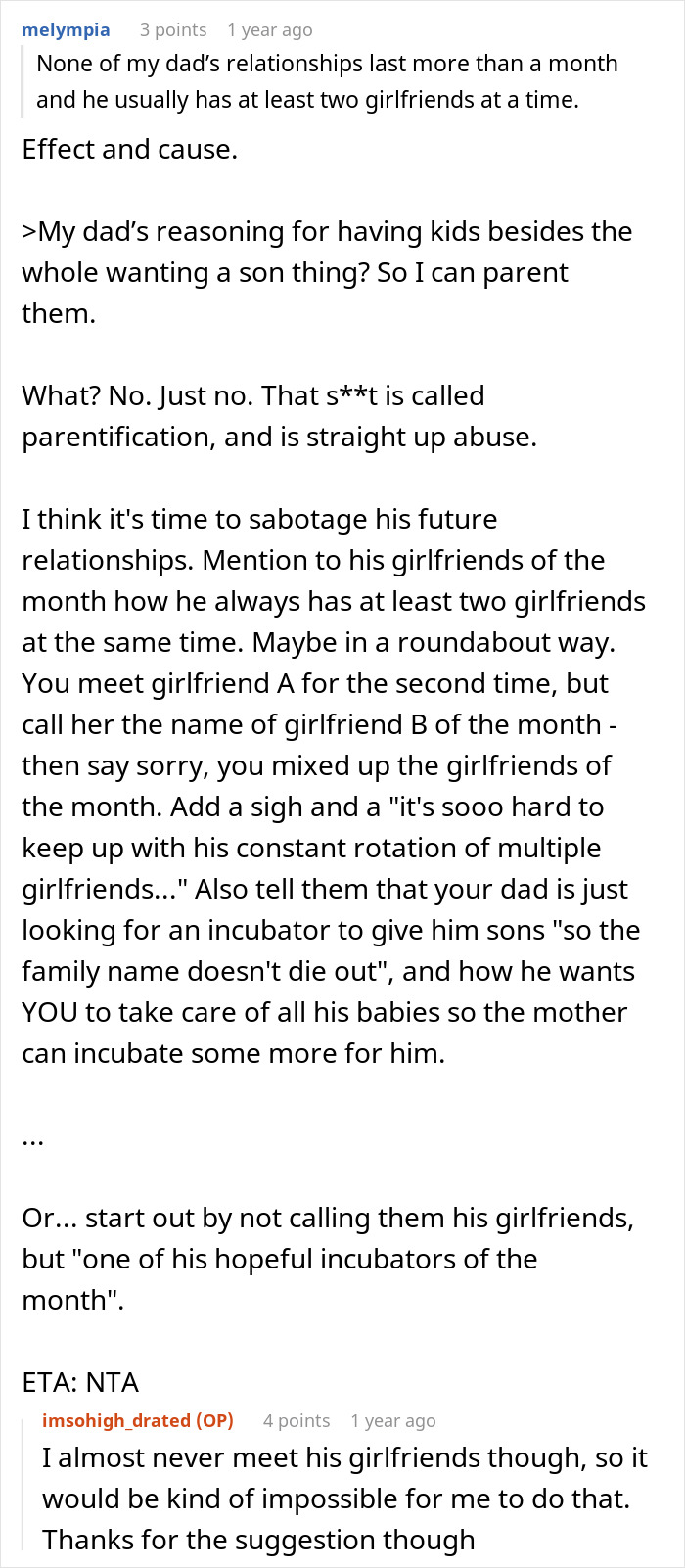 16 Y.O. Is Called Names After Telling Her Dad She Won&rsquo;t Be Raising His Future Kids