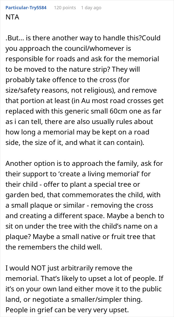 Man Asks If He’d Be A Jerk To Ask Parents To Remove Their Child’s Memorial From His Property - 21