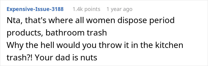 Dad Asks Teen To Throw Away Menstrual Products In Kitchen, She Refuses, So He Dumps Them On Her Bed Dad Asks Teen To Throw Away Menstrual Products In Kitchen, She Refuses, So He Dumps Them On Her Bed