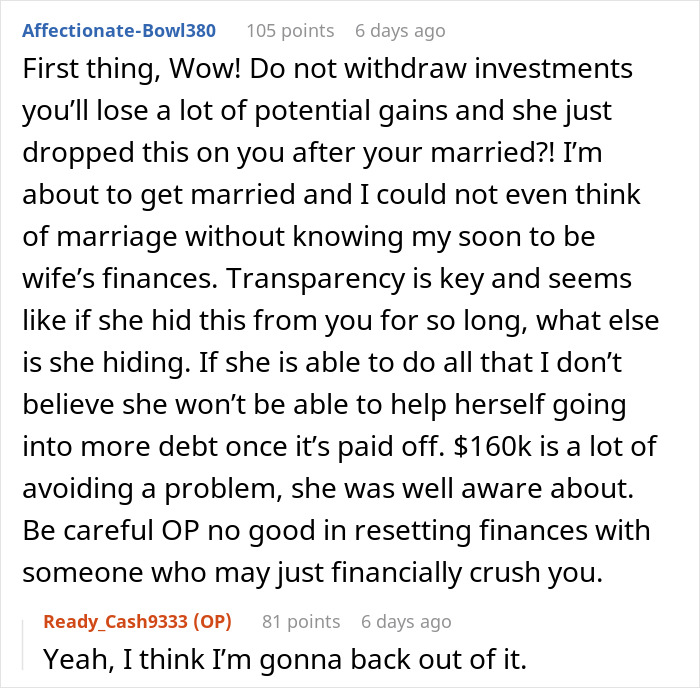 Woman Confesses To Having A Crippling Debt The Day After The Wedding, Gets Dumped