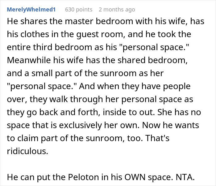 Woman Doesn&rsquo;t Let Husband Invade Her Personal Corner At Home With His Peloton, Drama Ensues