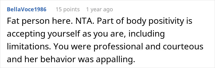 Text comment discussing body positivity and professionalism in a tattoo context. Text comment discussing body positivity and professionalism in a tattoo context.