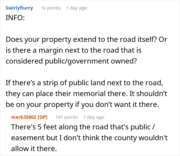 Man Asks If He’d Be A Jerk To Ask Parents To Remove Their Child’s Memorial From His Property - 8