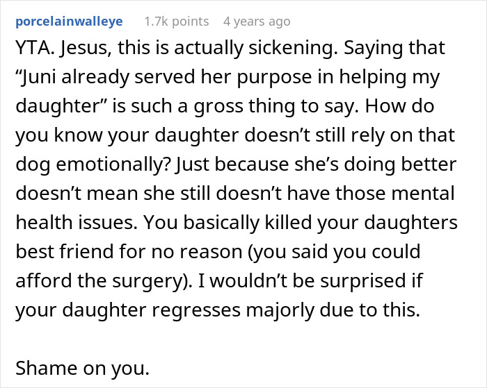 “AITA For Euthanizing My Daughter’s Emotional Support Animal For Her Own Sake?” “AITA For Euthanizing My Daughter’s Emotional Support Animal For Her Own Sake?”