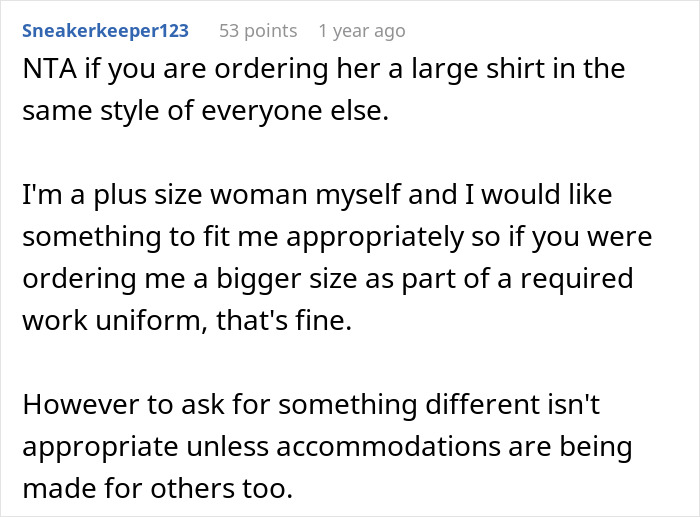 People Support This Boss For Refusing To Completely Change The Uniform For One Plus-Size Worker