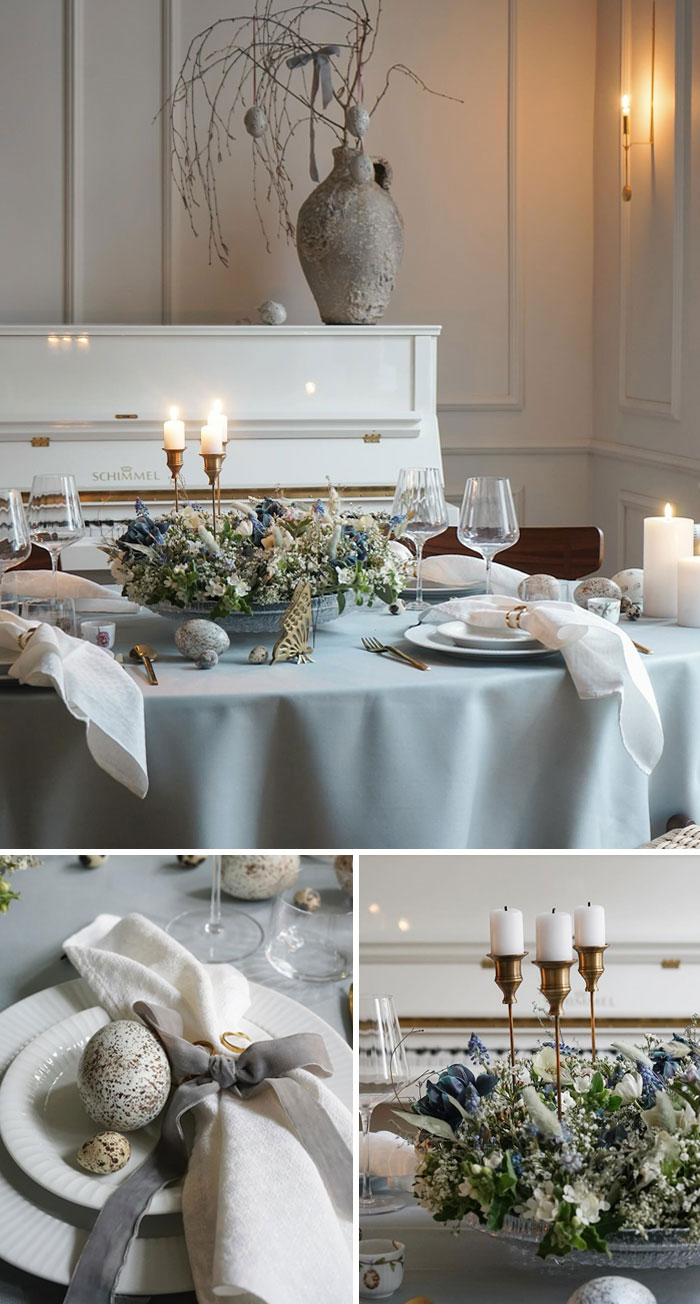 The Refreshing Combination Of Blue Flowers In My Wreath And The Warm Glow Of Brass Gives The Room A Feeling Of Elegance And Freshness