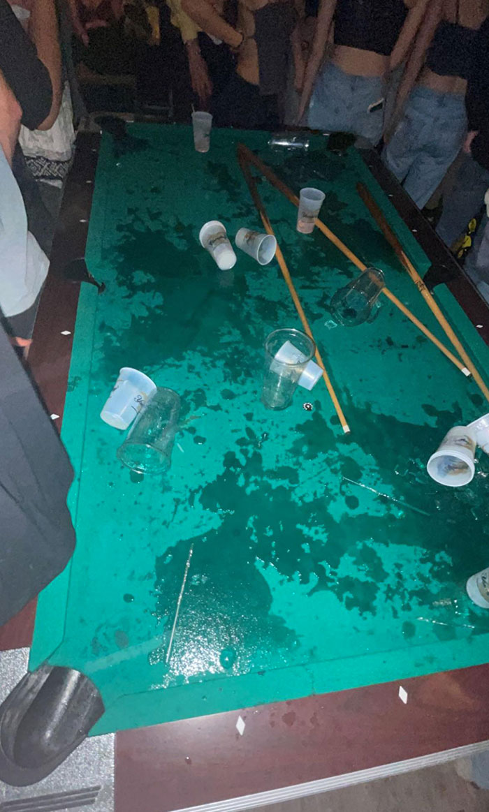 The Staff Forgot To Cover Up The Pool Tables At A College Bar On A Friday Night