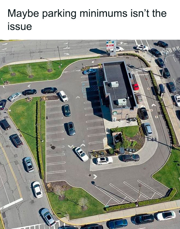Aerial view of inefficient parking lot design highlighting modern city planning issues.