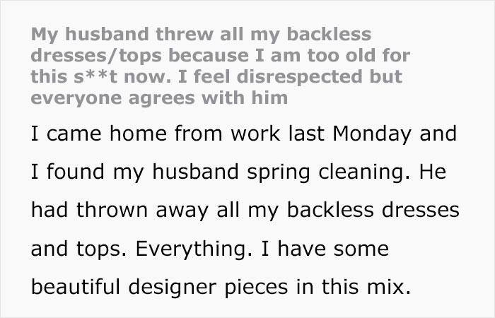 "I Feel Disrespected But Everyone Agrees With Him": Husband Throws Out Wife's Clothes "I Feel Disrespected But Everyone Agrees With Him": Husband Throws Out Wife's Clothes