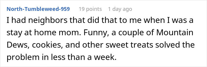 Comment discussing a woman telling her neighbor she will not be a free babysitter over the summer.