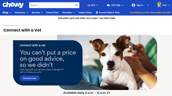 Chewy online veterinarian main page