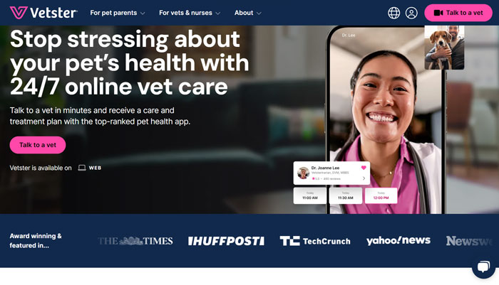 Vetster online veterinarian main page