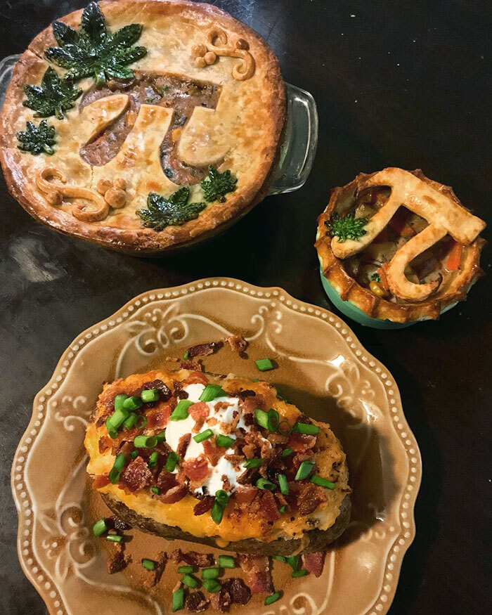 My Girlfriend Made Chicken Pot Pie And Loaded Baked Potatoes For Pi Day. It's Delicious