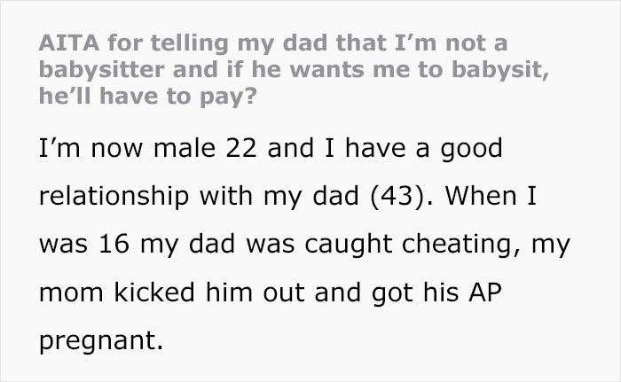 Drama Ensues When Son Refuses To Babysit His Half-Siblings For 3 Weeks While Dad Goes On Honeymoon Drama Ensues When Son Refuses To Babysit His Half-Siblings For 3 Weeks While Dad Goes On Honeymoon