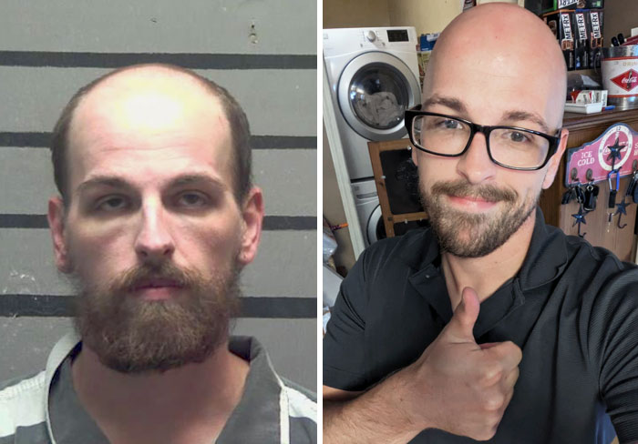 Primera imagen: Adicto a las drogas y cometiendo delitos. Segunda imagen: 9 meses sobrio y sin más problemas