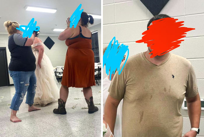 The Bride Was Prepared And The Groom Wore This During His Vows. Stains And All 