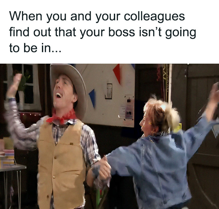 Office workers celebrating joyfully, embodying funny work meme vibes.