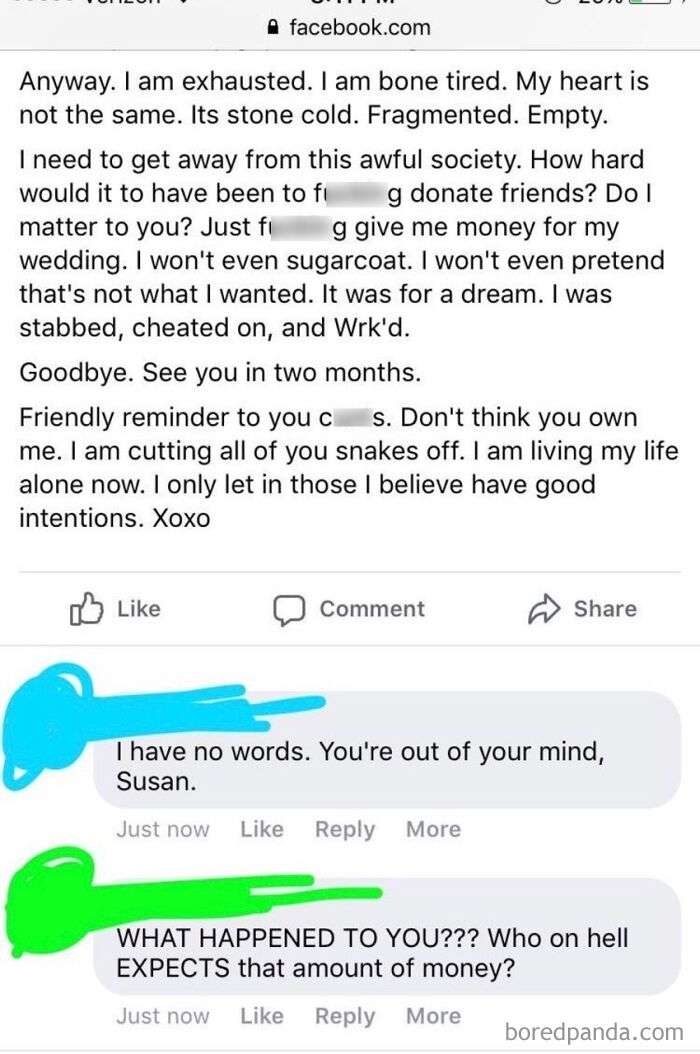 Bride Cancels Her Wedding Because Her Guests Didn't "Donate" A $1,500 Each To Fund The Event