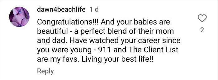 Comment praising Jennifer Love Hewitt’s kids and career, mentioning fans’ favorite shows and congratulating her family. - 8