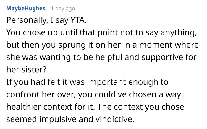 Screenshot of an online comment discussing reactions to a woman’s 20k wedding and people’s true opinions a year later.
