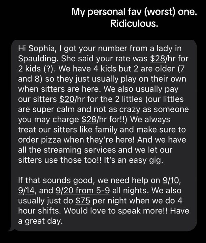 Nanny Shares Screenshots Of The Most Entitled Things Parents Have Asked For And Goes Viral - 12