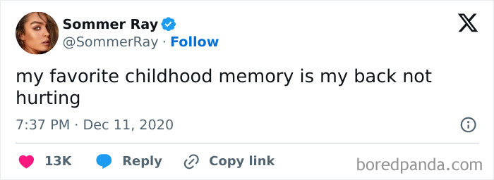 "My favorite childhood memory is my back not hurting." Gym meme post with engagement stats.