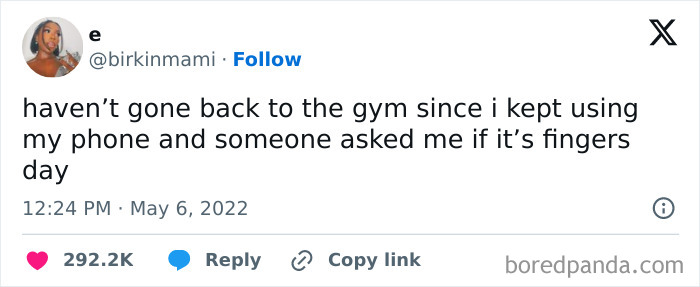 Funny gym meme about using a phone at the gym and someone asking if it's fingers day.
