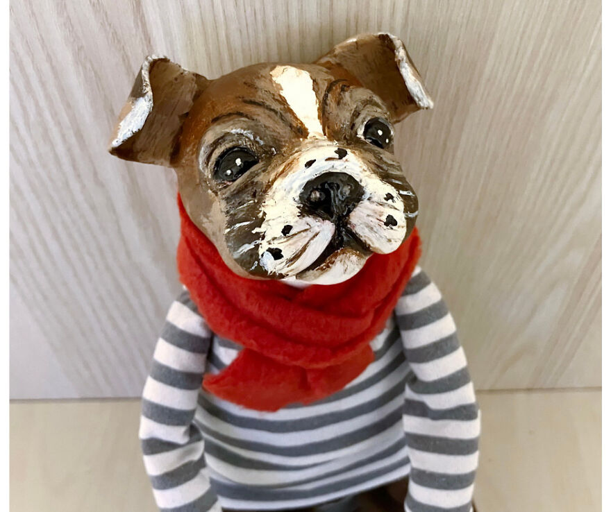 Bulldog Anthropomorphic Art Doll