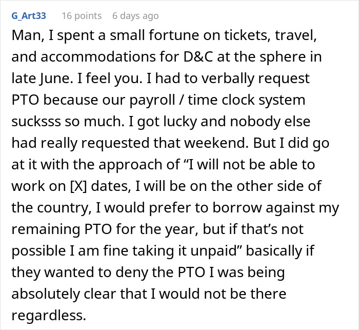 &ldquo;I Will Regret Nothing&rdquo;: Employee Refuses To Work During His PTO, Goes To Concert Instead