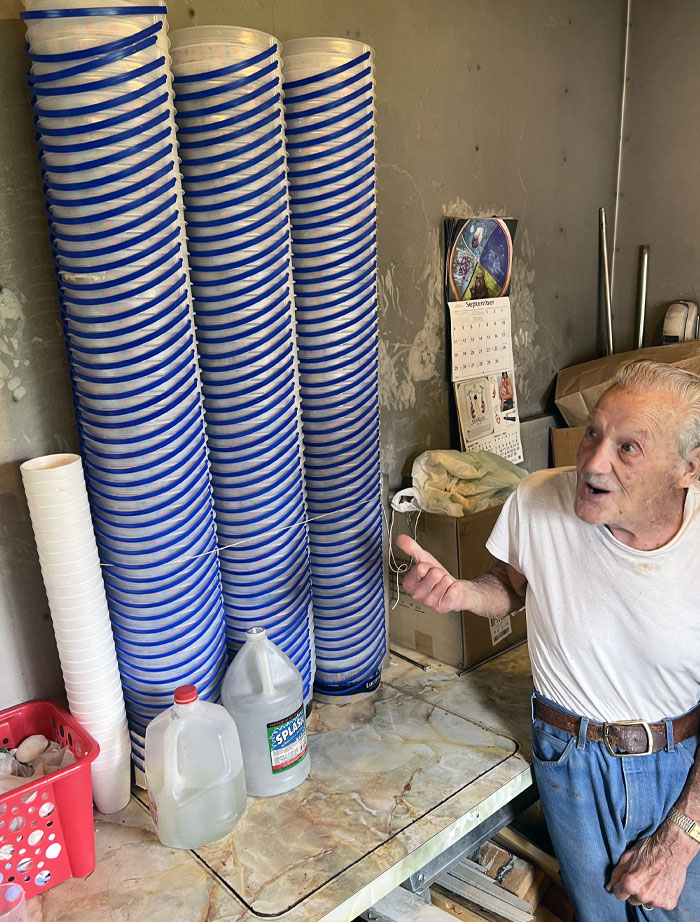 My 94-Year-Old Grandpa Is Showing Us His Ice Cream Tub Collection