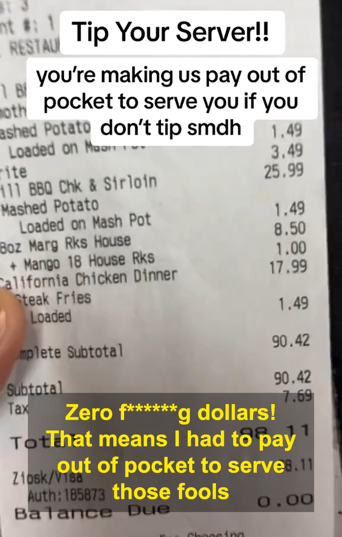 "You're Making Us Pay Out Of Pocket To Serve You": Tip Outrage Makes Server Go Viral