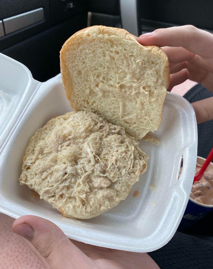 Chicken Sandwich I Ordered From Dairy Queen In A Small Town. Not At All What I Was Expecting